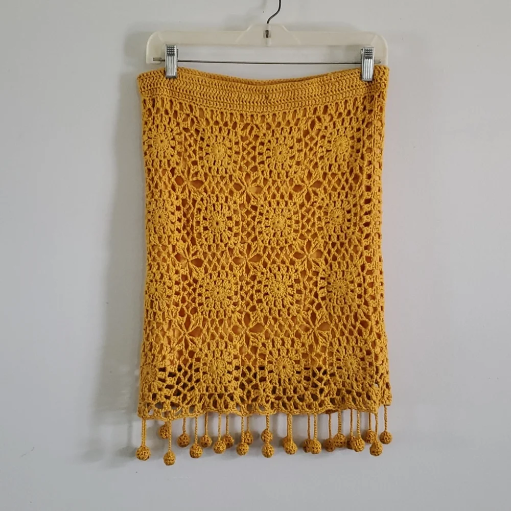 COPY - Fashion Nova Mustard Yellow Crochet Skirt - Picture 2 of 8